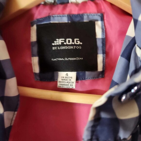 London Fog 4T blue plaid ruffled flowered raincoat with pink interior - Picture 2 of 5